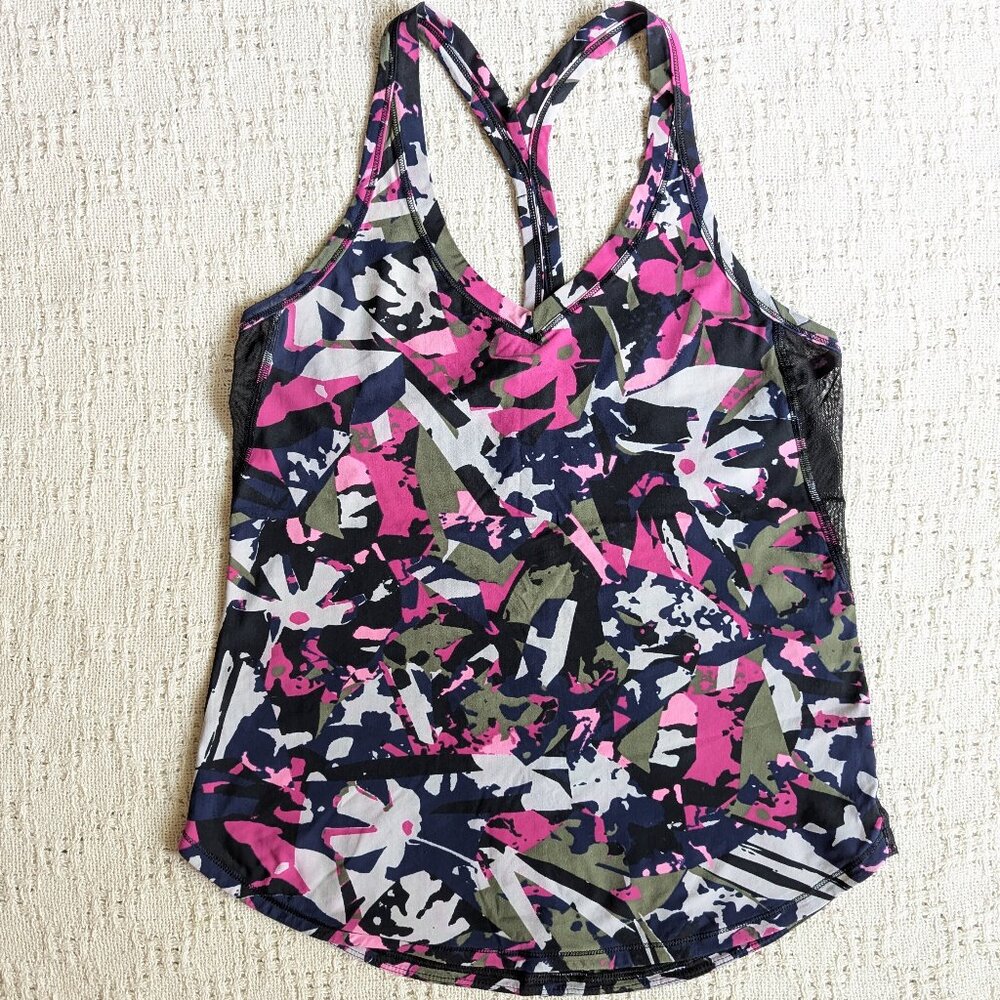 Lululemon Women Pop Cut Boom Juice Black Abstract Print Fast Lane Singlet Tank 6